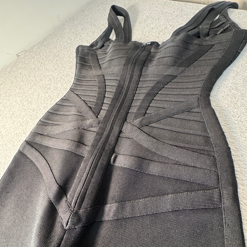 Herve Leger Max Azria Bandage Jumpsuit Black XS Wide Leg Sleeveless Bodycon - Picture 4 of 16